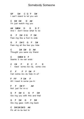Somebody Someone Piano letter notes by Korn - Arr.Kepmill Rexbloor
