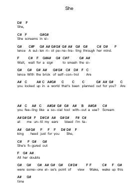 She Catatan huruf piano oleh Green Day - Arr.Borglass