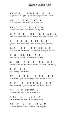 Queen Black Acid Piano letter notes by Menomena - Arr.Stowemon