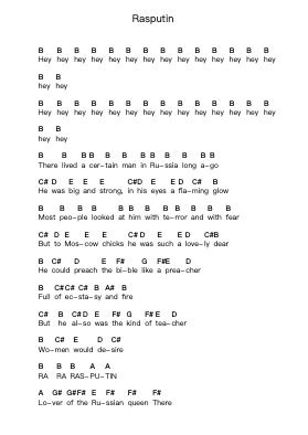 Rasputin Piano letter notes by Turisas - Arr.Boralph Giltin