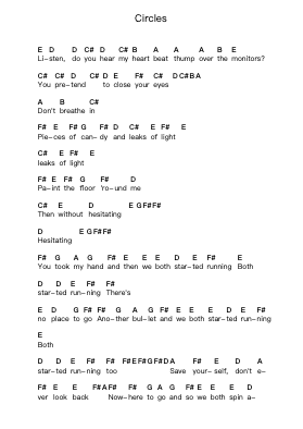 Circles Piano letter notes by Pierce the Veil - Arr.Galchard
