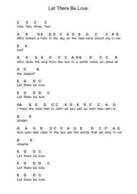 Let There Be Love โน้ตตัวอักษรเปียโนโดย Oasis - Arr.Sainsthea Flind