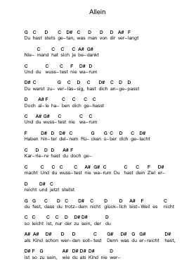 Allein Piano letter notes by Die Ärzte - Arr.Graril