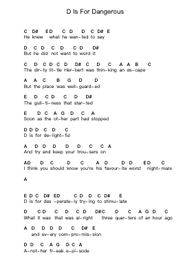 D Is For Dangerous Piano letter notes by Arctic Monkeys - Arr.Odeker Earlsor