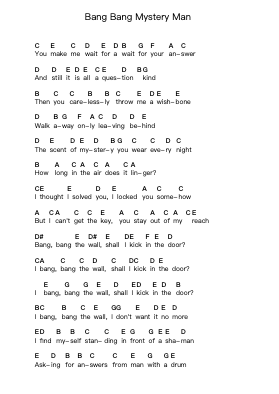 Bang Bang Mystery Man Nota surat piano oleh Mary Jo - Arr.Calthel Chafra