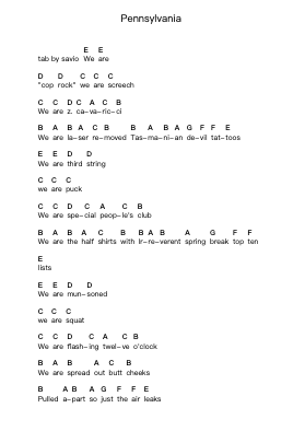 Pennsylvania Piano letter notes by Bloodhound Gang - Arr.Keliot Hicksner