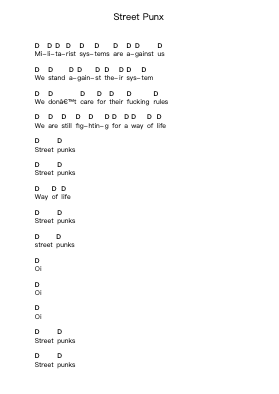 Street Punx Piano letter notes by The Rebel Riot - Arr.Pubey