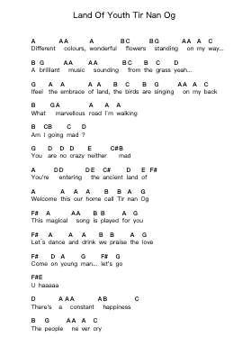 Land Of Youth Tir Nan Og Piano letter notes by Tuatha De Dannan - Arr.Montyet