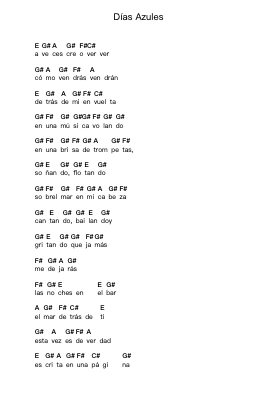 Días Azules 钢琴字母谱由 Iván Ferreiro - 编曲 Wordcox Maxjack