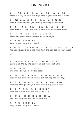 Pity The Dead Piano letter notes by Bad Religion - Arr.Saxel