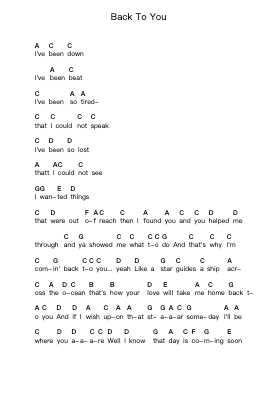Back To You Piano letter notes by Bryan Adams - Arr.Saxrob Lindhume