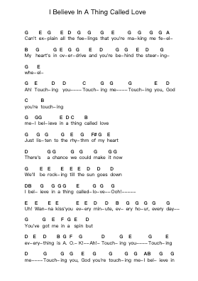I Believe In A Thing Called Love Piano letter notes by The Darkness - Arr.Bertreade