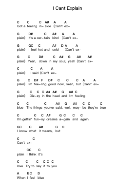 I Cant Explain Piano letter notes by The Who - Arr.Waygrid