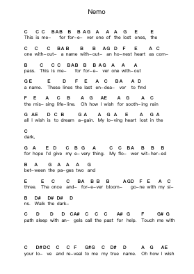 Nemo पियानो पत्र नोट्स द्वारा Nightwish - Arr.Whitnas