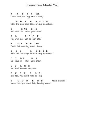 Ewans True Mental You Piano letter notes by Biffy Clyro - Arr.Simpbrown