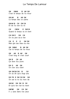 Le Temps De Lamour Piano letter notes by Françoise Hardy - Arr.Dempron Jacbess