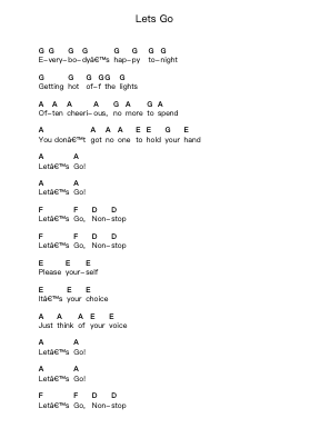 Lets Go Nota surat piano oleh The Adicts - Arr.Lanhy