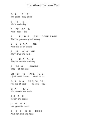 Too Afraid To Love You Piano letter notes by The Black Keys - Arr.Kepnia Lilbohm