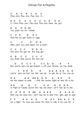 Circus For A Psycho Piano letter notes by Skillet - Arr.Yonnggiles
