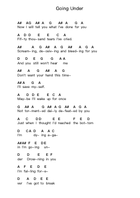 Going Under Klavierbuchstaben-Noten von Evanescence - Arr.Pubeth Ledi