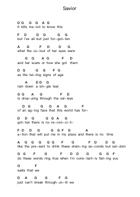 Savior 钢琴字母谱由 Rise Against - 编曲 Carlphrey