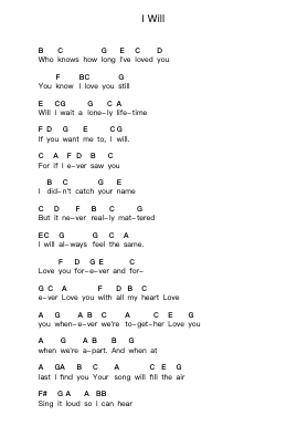 I Will ピアノの音符 by The Beatles - Arr.Caescott