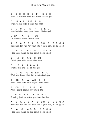 Run For Your Life Nota surat piano oleh The Beatles - Arr.Egger Daveky