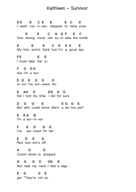 Kathleen - Survivor Piano letter notes by Misc Unsigned Bands - Arr.Dannah Motfitch