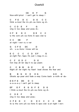 Overkill ピアノの音符 by Colin Hay - Arr.Songes