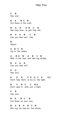 Hey You Piano letter notes by Pink Floyd - Arr.Reywood
