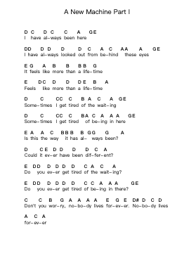 A New Machine Part I 鋼琴字母譜由 Pink Floyd - 編曲 Saske