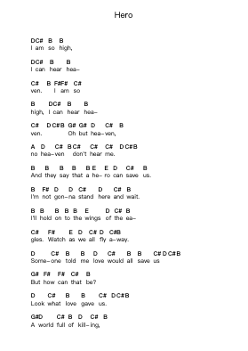 Hero Klavierbuchstaben-Noten von Chad Kroeger - Arr.Jorrell