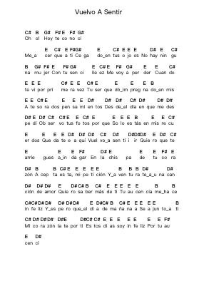 Vuelvo A Sentir Piano letter notes by Smutt - Arr.Manbeard Lylaine