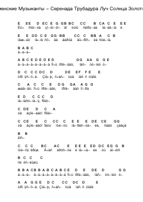 Бременские Музыканты - Серенада Трубадура Луч Солнца Золотого Piano letter notes by Misc Cartoons - Arr.Humbryce Vanral