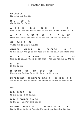 El Bastón Del Diablo Piano letter notes by Tierra Santa - Arr.Roxanses Newmorse