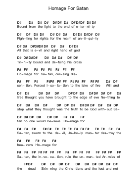 Homage For Satan Piano letter notes by Deicide - Arr.Boycefax