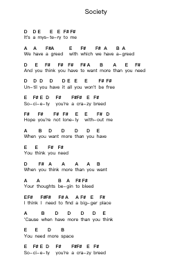 Society Piano letter notes by Eddie Vedder - Arr.Whitether