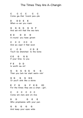 The Times They Are A-Changin 鋼琴字母譜由 Bob Dylan - 編曲 Glosper