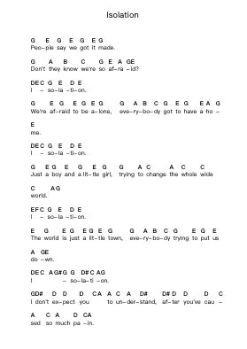Isolation Piano letter notes by John Lennon - Arr.Quinncol