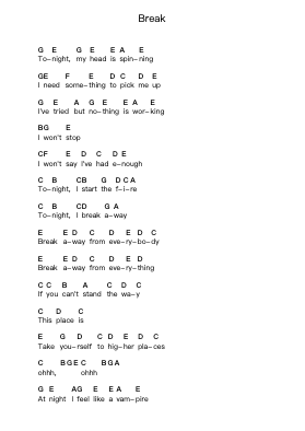 Break पियानो पत्र नोट्स द्वारा Three Days Grace - Arr.Dwightlitt
