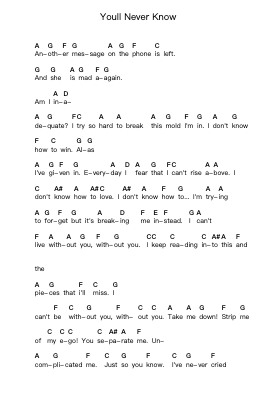 Youll Never Know Piano letter notes by LoveHateHero - Arr.Cromon Annlvis