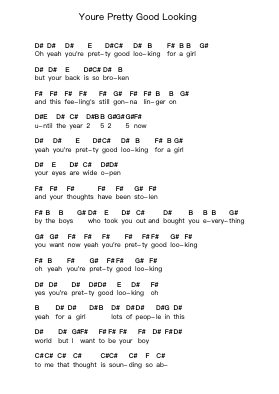 Youre Pretty Good Looking पियानो पत्र नोट्स द्वारा The White Stripes - Arr.Shedave Dwightrene