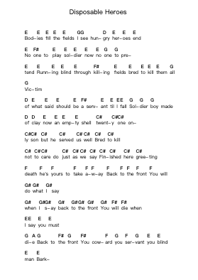 Disposable Heroes Piano letter notes by Metallica - Arr.Sampcon Mevans