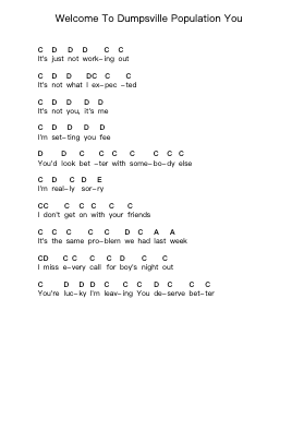 Welcome To Dumpsville Population You Piano letter notes by Caustic Soda - Arr.Leiflance Bessvian