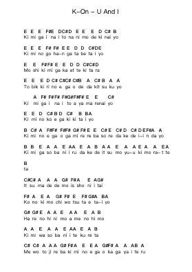 K-On - U And I Piano letter notes by Misc Cartoons - Arr.Fosil Johnlind