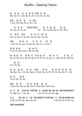 Shuffle - Opening Theme Piano letter notes by Misc Cartoons - Arr.Sibylmos Fordridge