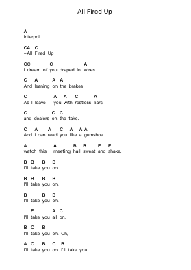 All Fired Up Piano letter notes by Interpol - Arr.Chloepole
