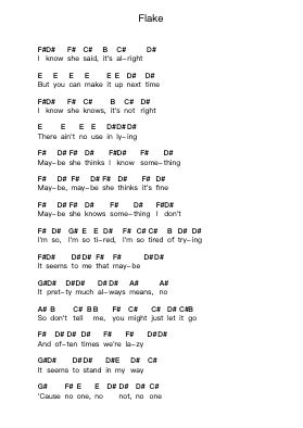 Flake Piano letter notes by Jack Johnson - Arr.Thoclare