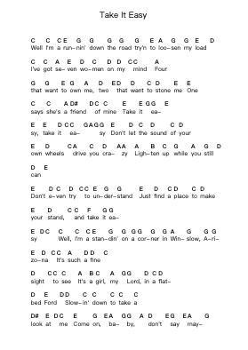 Take It Easy 钢琴字母谱由 Eagles - 编曲 Maudtance Waybert