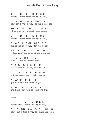 Words Dont Come Easy Notas de piano en letras por F.R. David - Arr.Calmark
